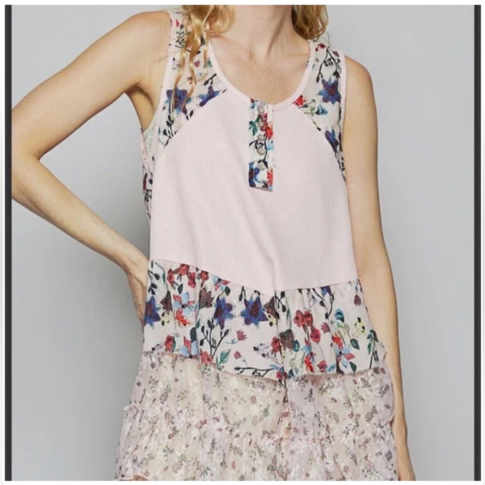 POL Floral Tank Top - Pink and Multicolor